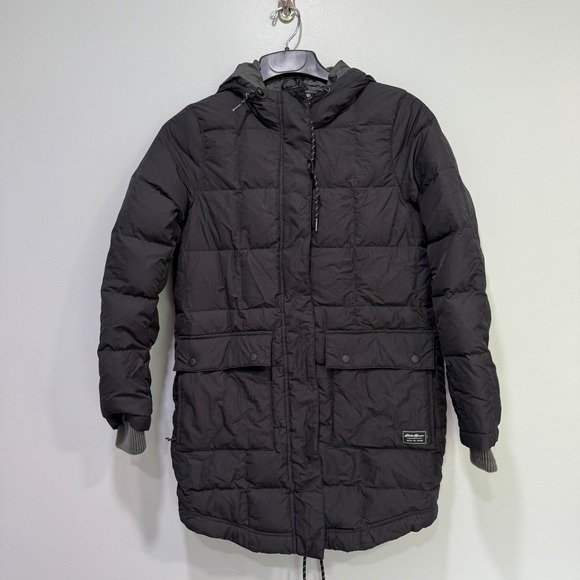 Eddie Bauer Womens Hooded Down Puffer Coat Winter Jacket Black Size S - Picture 1 of 12